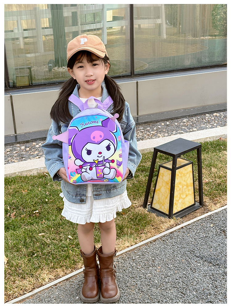 The new 2024 Kuromi kindergarten backpack is cute and cartoonized. It's a lightweight schoolbag and a cute snack bag for kids undefined