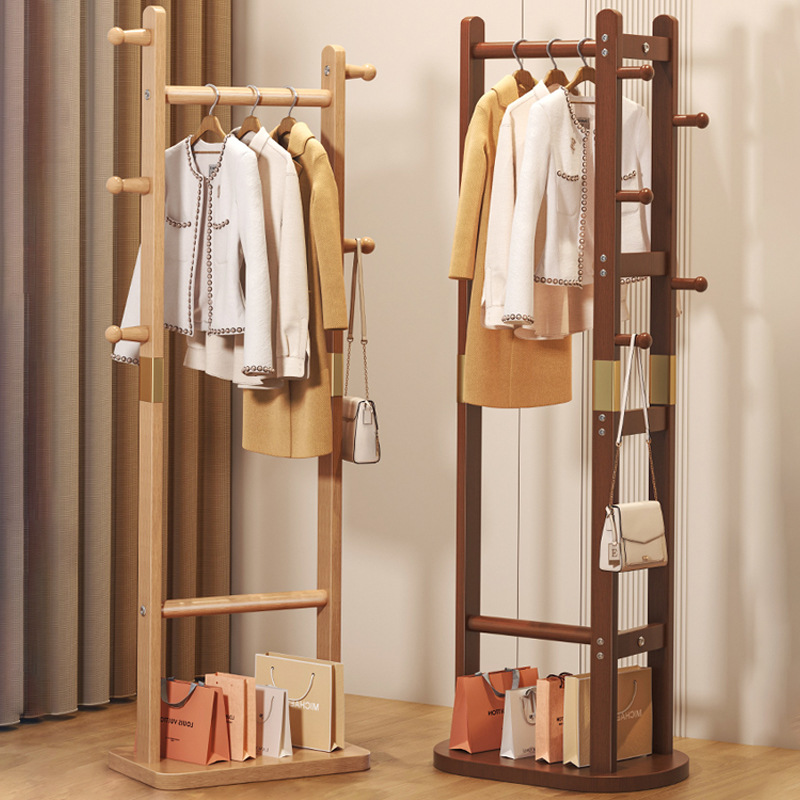 가벼운 고급 간단한 단단한 나무 코트 랙 빈티지 바닥 옷 옷걸이 신발 랙 통합 가정용 스토리지 랙