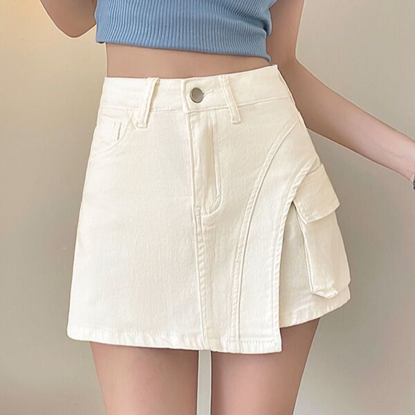 White summer thin denim skirt