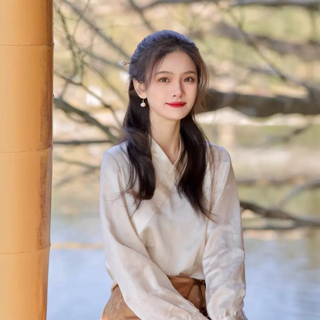 新中式国风女装衬衫 高级感醋酸面料斜襟V领白色提花上衣B0155