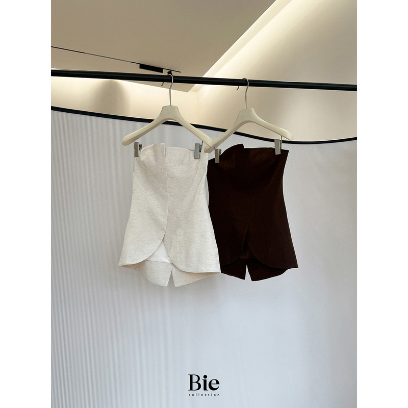 Bie Stitching Arc Edge Strapless Top High-end Summer New Waist Split Sleeveless Vest for Women