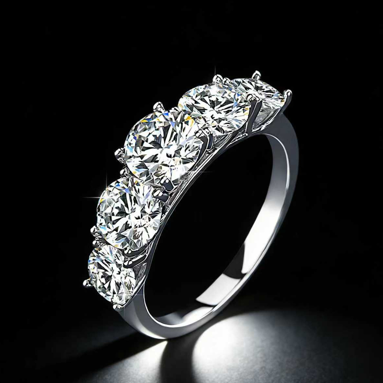 European and American Five-Diamond Row Ring 3.6 Carat Moissanite Ring 925 Sterling Silver Women's Ring Exquisite Accessible Luxury Wedding Ring Wholesale