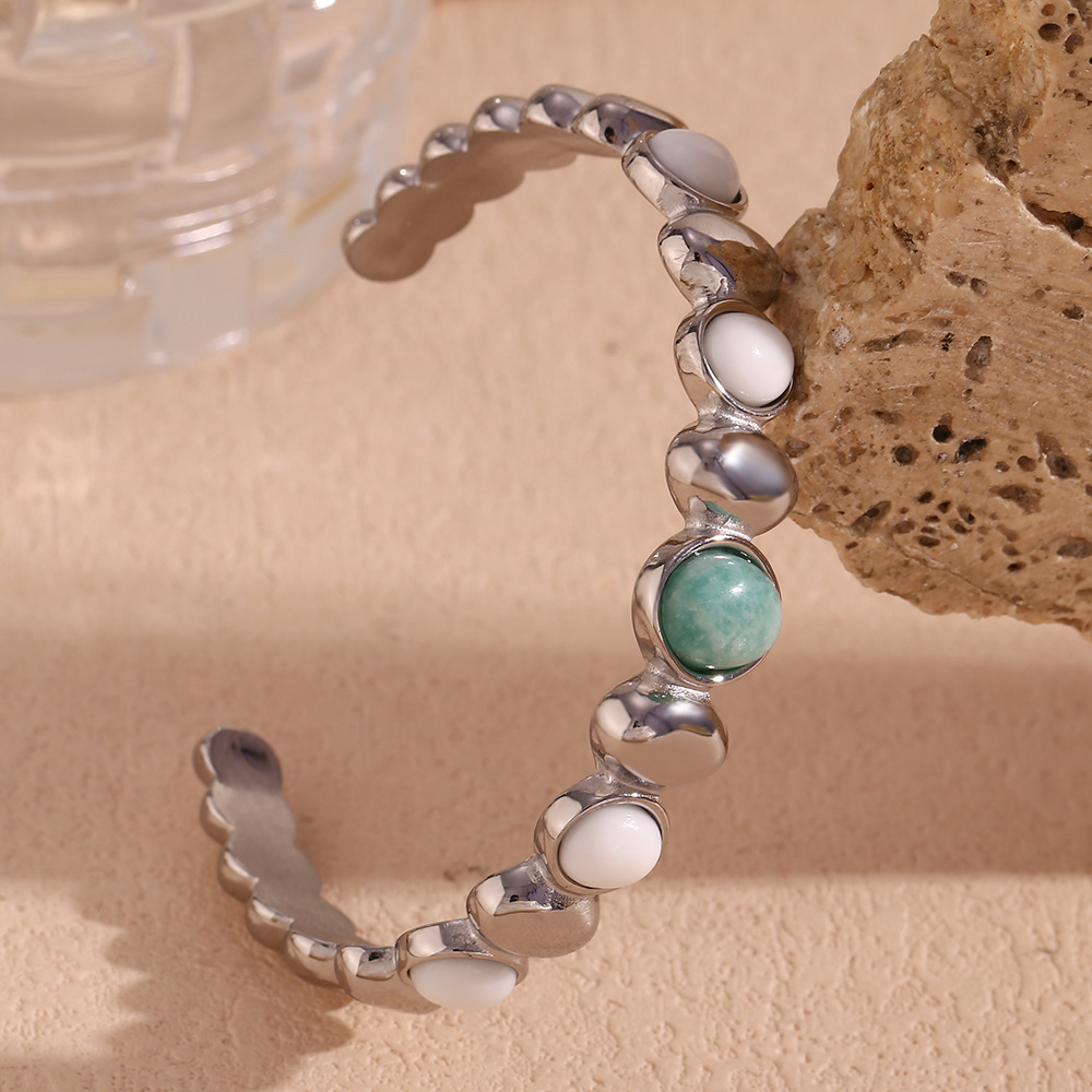 Steel Color Oval Natural Stone Inlaid Bracelet