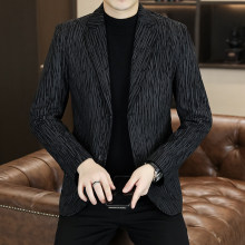跨境货源 休闲男士西服韩版修身潮流条纹帅气春秋时尚外