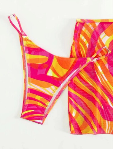 Factory direct sales 2024 bikini bikini European and American sexy swimsuit swimsuit women's tie-dye three-piece set cross-border