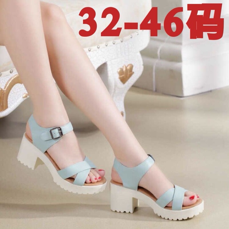 Sizes 32-46, One-Strap Buckle, Chunky Heel, Small Sizes 33 34, Large Sizes, Women's Sandals, Extra Large Size, Peep-Toe Shoes, Women's Shoes Size 41, 42