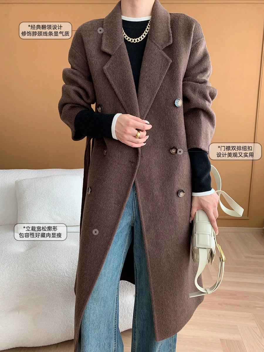 Премиальная повседневная sense Silk camel velvet wool двубортное пальто из овечьей шерсти с двусторонней шерстью SN6129