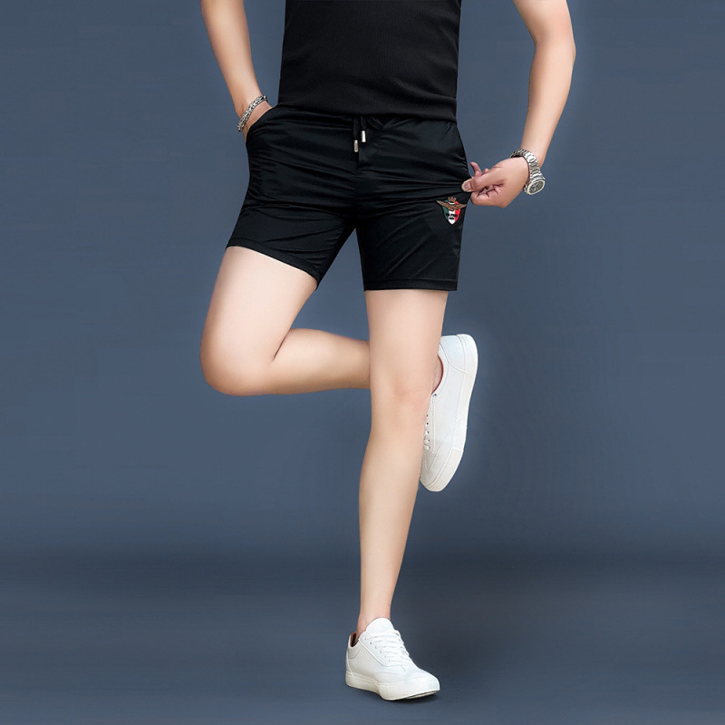 Casual Summer Men's Ice Silk Shorts Slim Thin Black Three-Point Sports Pants Quick-Drying Pants European Beach Pants