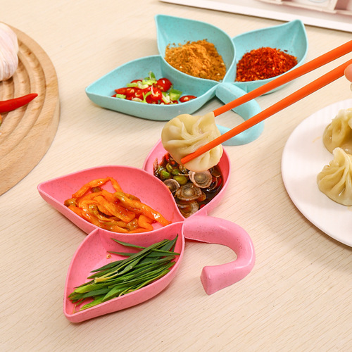 New multi-grid dipping sauce plate, condiment dish, vinegar dish, soy sauce dish, wheat straw dish, tableware dish