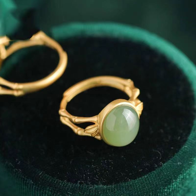 Hetian Jade Oval Bamboo Ring Vintage Open Adjustable Designer Ring_voghion.com