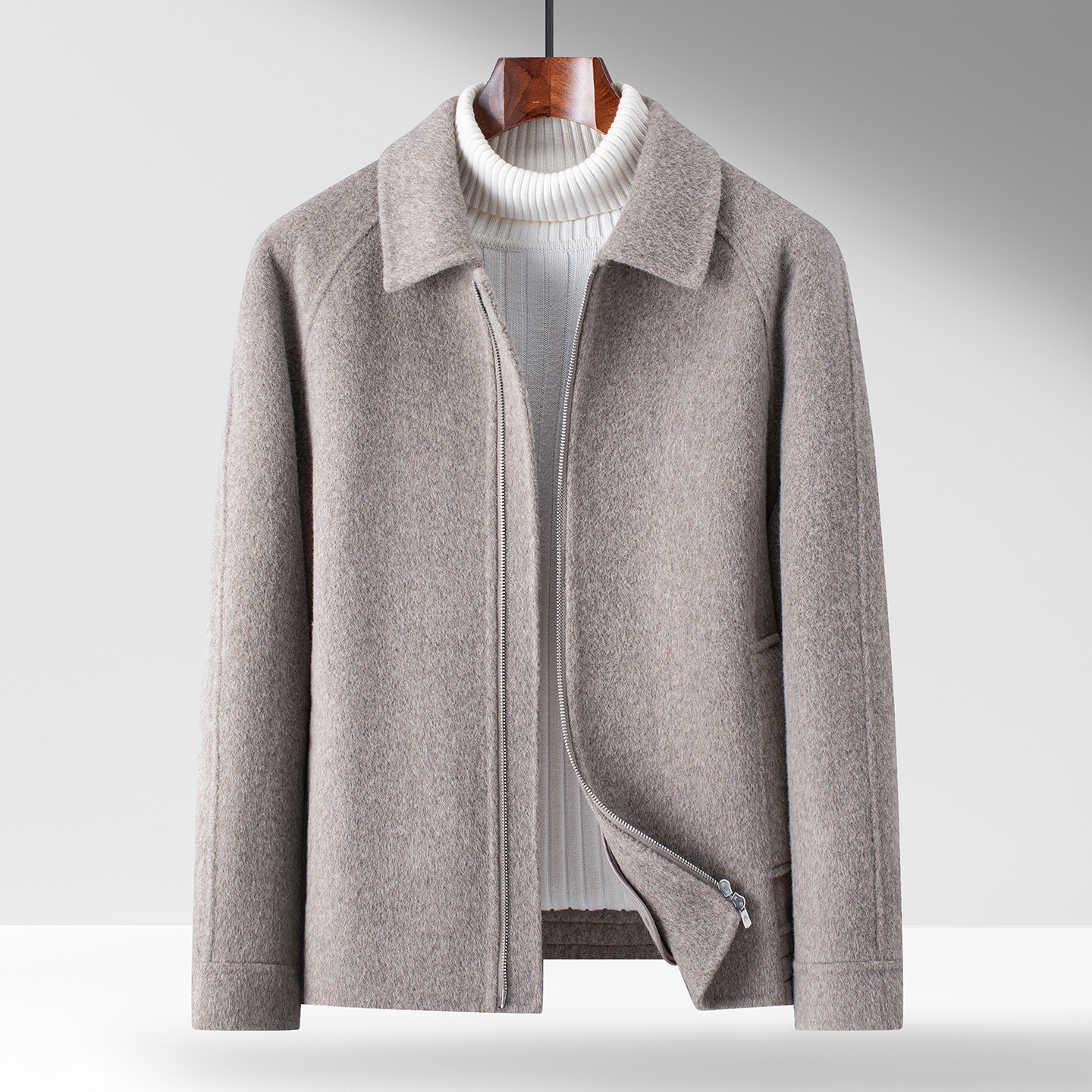 Double-sided woolen short demi-season jacket