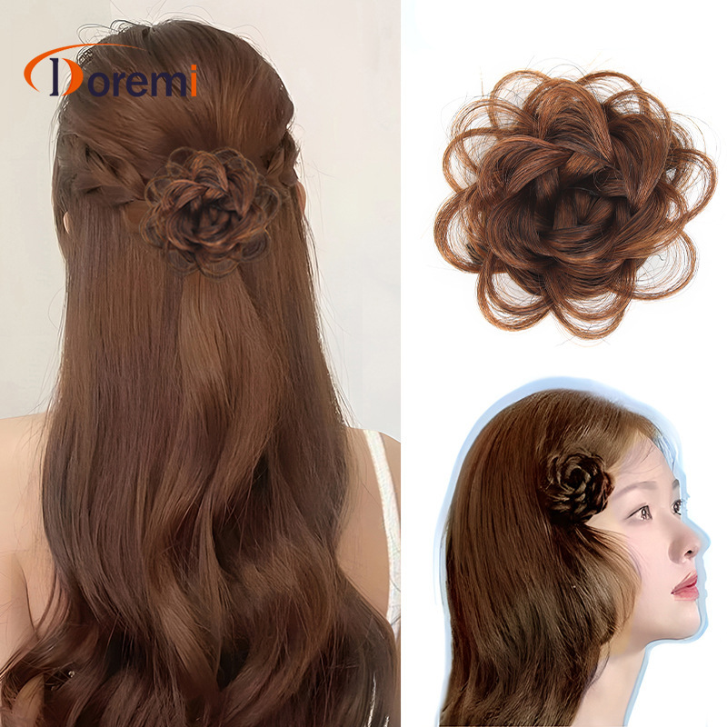 Clip-On Flower Bun Hair Accessory Rose Flower Hairpin New Chinese Style Side Bun Hairstyle Women's Hair Bun Hair Accessory