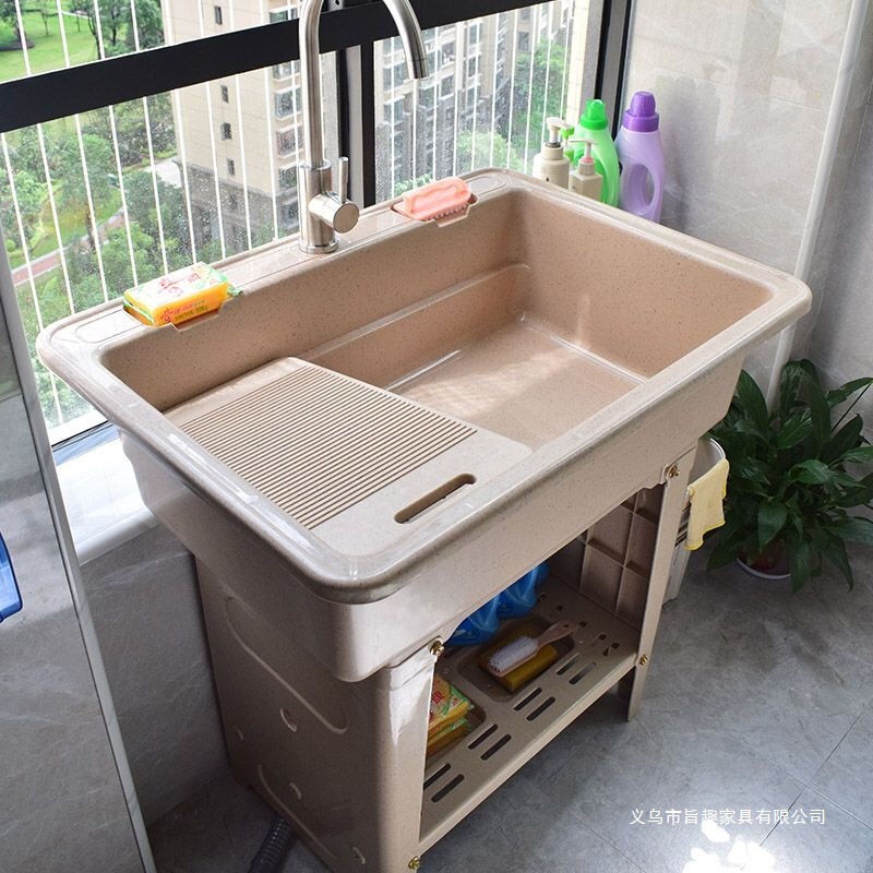 Balcony Laundry Sink with Washboard, Plastic Laundry Basin with Washboard, Bathroom Cabinet, Thickened Laundry Sink