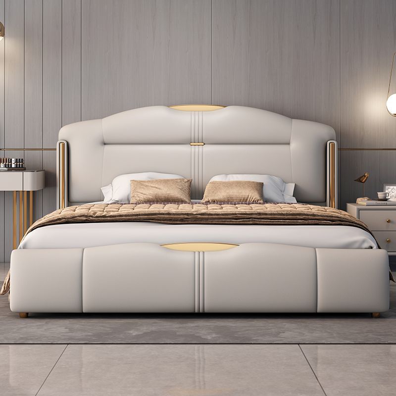 意式轻奢真皮床1.8x2米双人主卧大床现代简约1.5米家用储物皮艺床