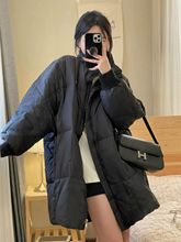 2025年新款冬季韩系立领蝙蝠袖棉服女中长款宽松显瘦棉衣外套灰