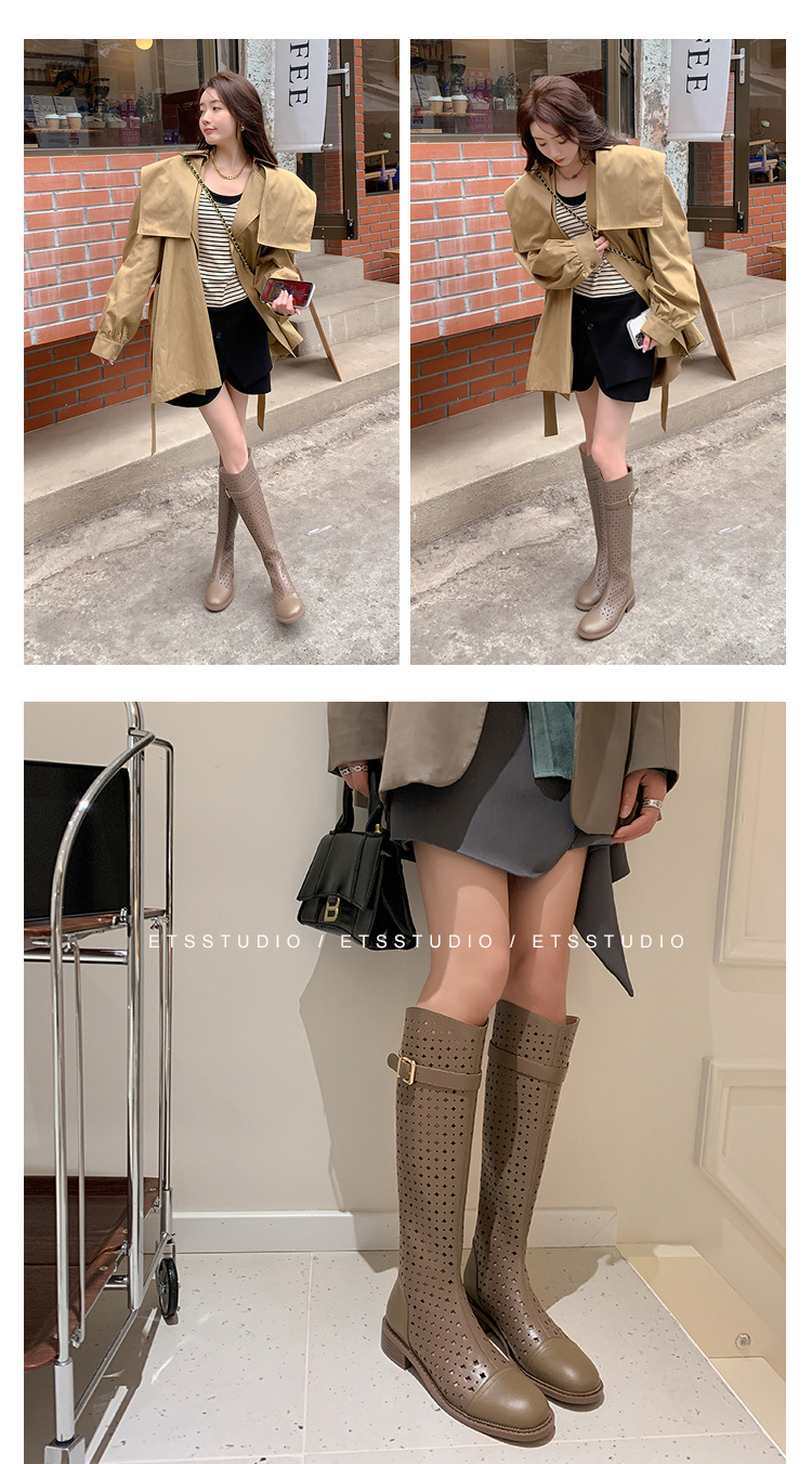Boot nữ cổ cao rỗng dạng lưới, phong cách hè, ống cao thoáng khí — Màu đen chi tiết 29