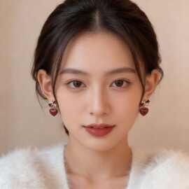 韩国蝴蝶结红色爱心耳环女2025年新款小众设计感高级百搭耳钉耳饰