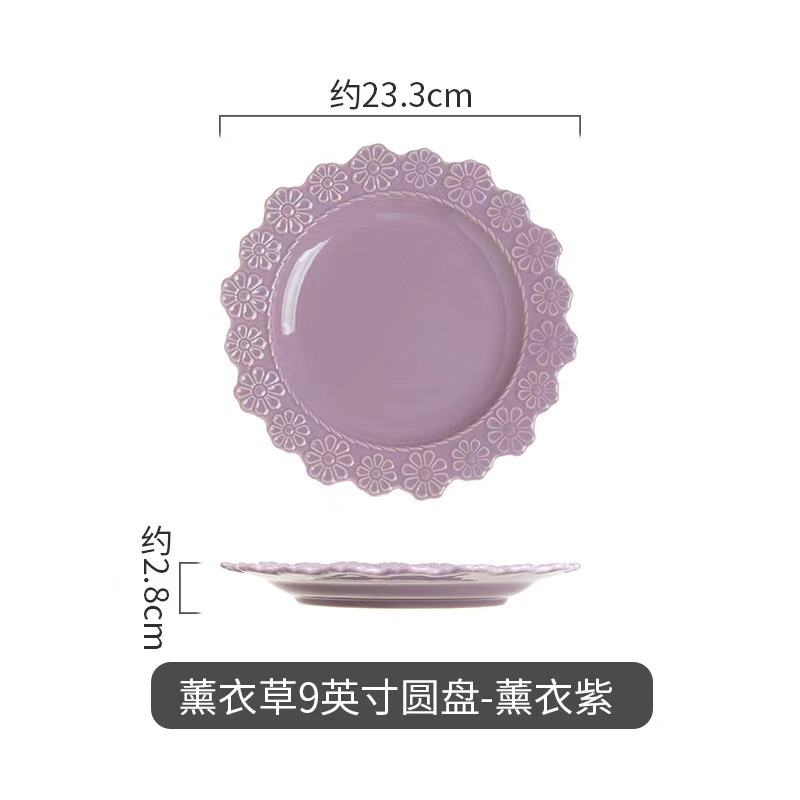 Francés retro ins en relieve cubiertos de cerámica creativos bordes de encaje plato de filete de comida occidental platos caseros platos planos