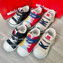 日单外贸童鞋 miki二段经典款百搭魔术贴学步帆布鞋橡胶底硫化鞋