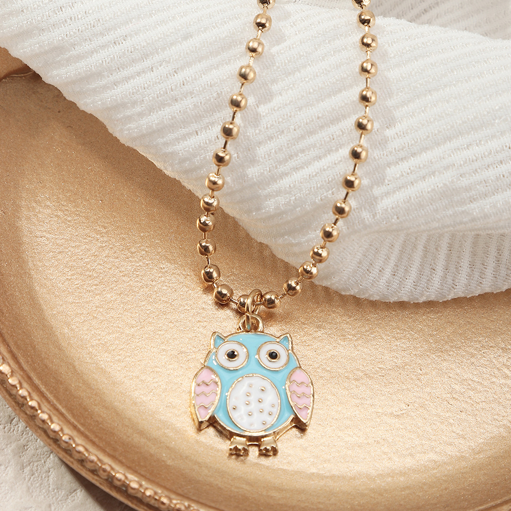 Wholesale Jewelry Cute Color Dripping Oil Owl Pendant Necklace Nihaojewelry display picture 4