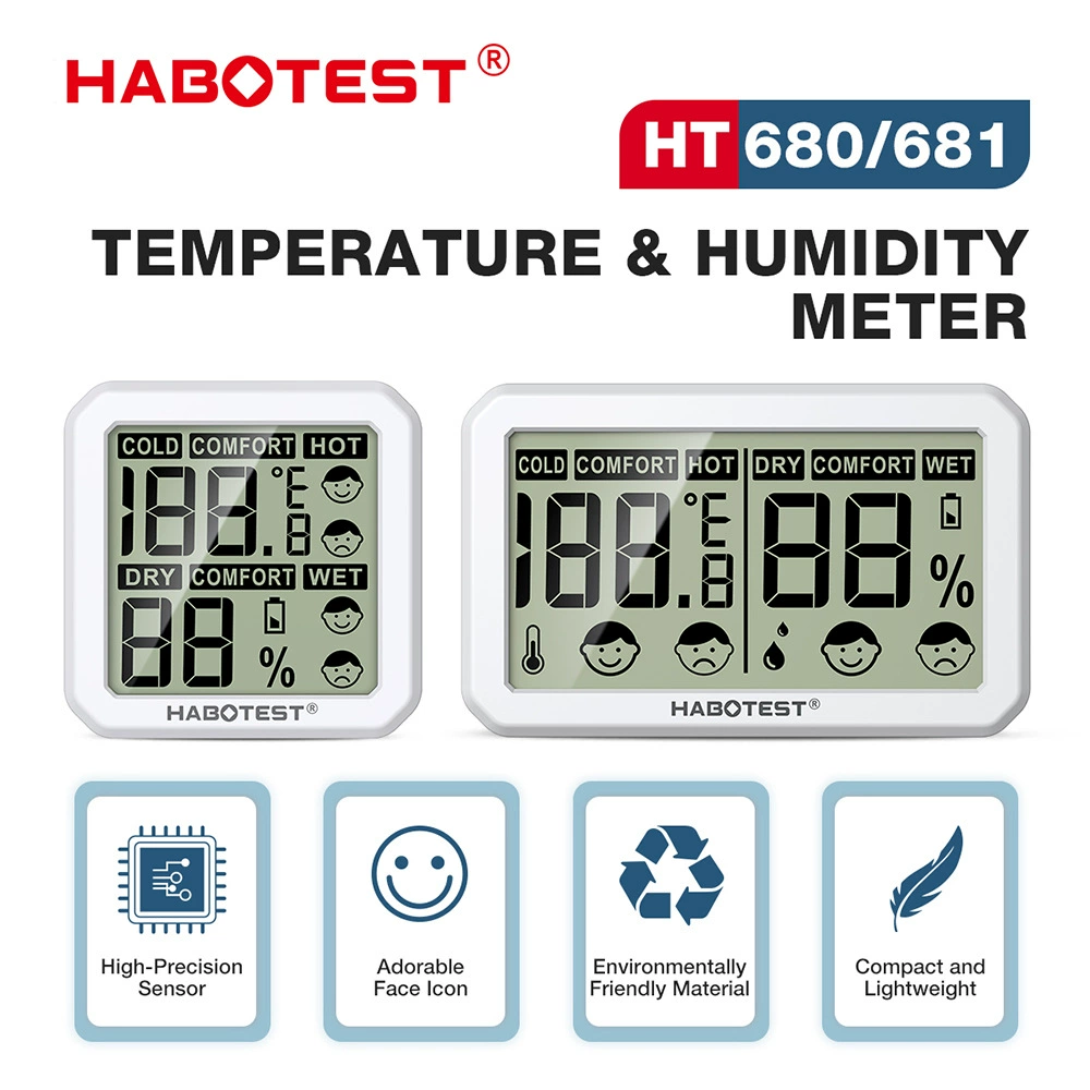 Измеритель температуры и влажности HABOTEST HT680/HT681 для дома, с функцией напоминания о комфортном микроклимате