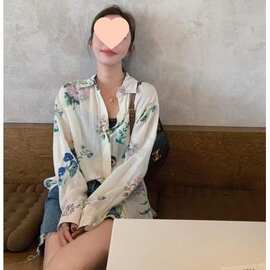 老丢家上衣女2026春秋法式宽松休闲感碎花衬衫质感花卉防晒衫