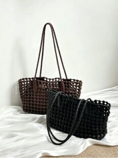 Leather beach basket one shoulder, shoulder bag, genuine leather, french style