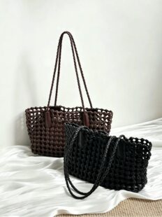 Leather beach basket one shoulder, shoulder bag, genuine leather, french style