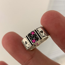 s925銀撲克牌鋯石復古戒指女誇張小眾設計精致時尚個性開口食指環