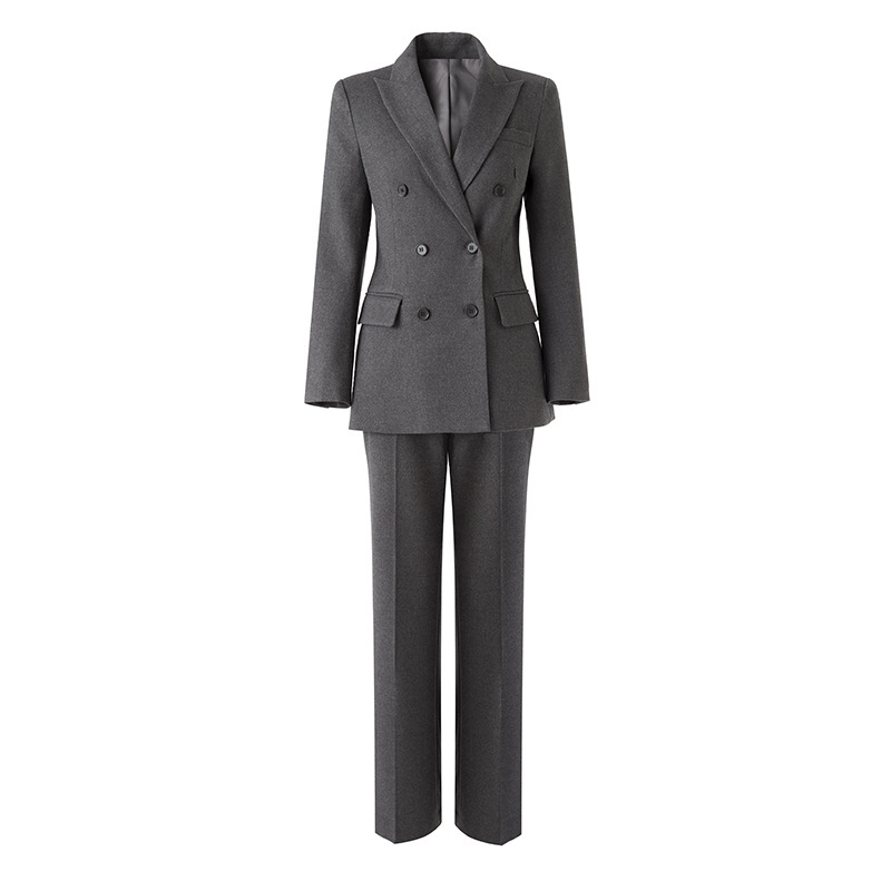 In-Stock Dark Gray Wool Suit Set for Women, 2026 Spring and Autumn New Slim-Fit Business Formal Wear Workplace Commuting Suit