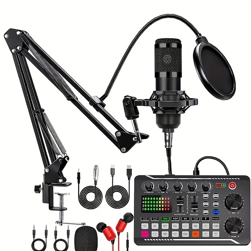 V8S micrófono de tarjeta de sonido de transmisión en vivo en inglés puede ser equipado con bm800 conjunto de voladizo de tarjeta de sonido de transmisión en vivo conjunto completo de TK