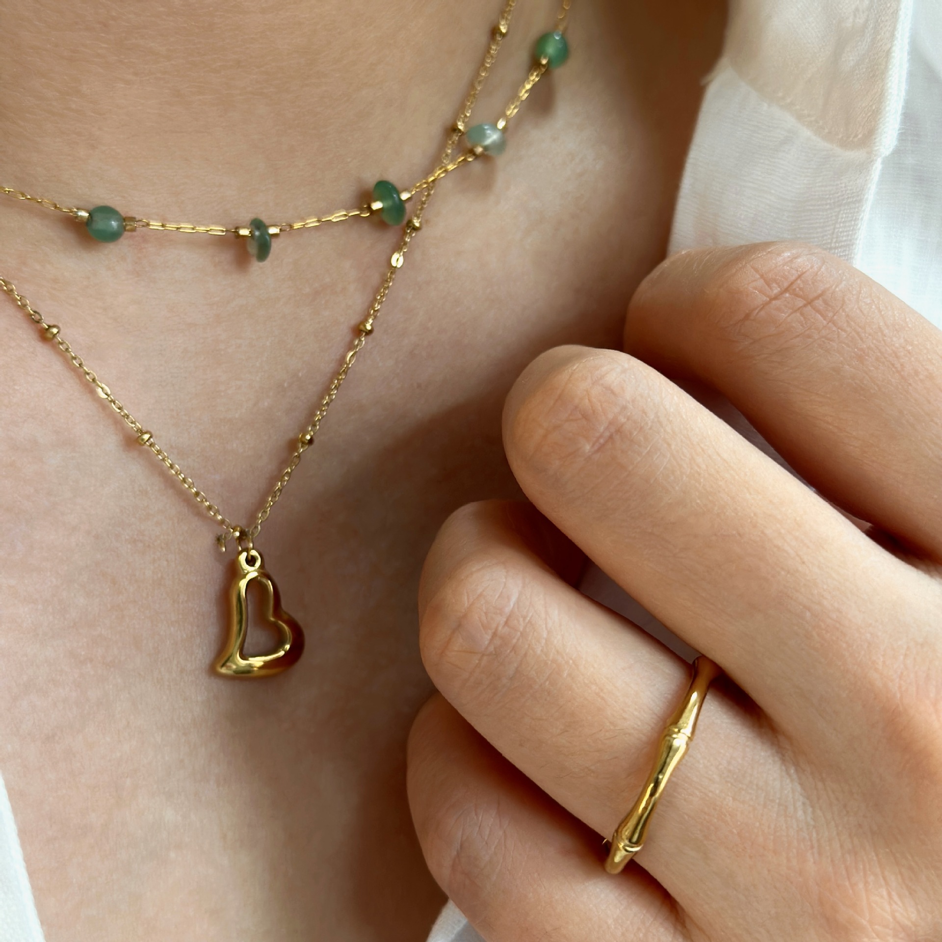 Rings, Necklace Classification IG Style Simple Style Geometric Heart Shape Natural Stone Titanium Steel Beaded Plating 14K Gold Plated Women's Rings Necklace