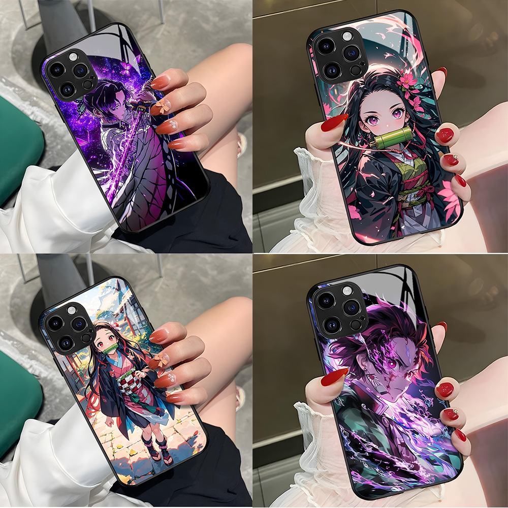 鬼灭之刃苹果15ProMax玻璃壳二次元17PRO手机保护套生产14/13动漫