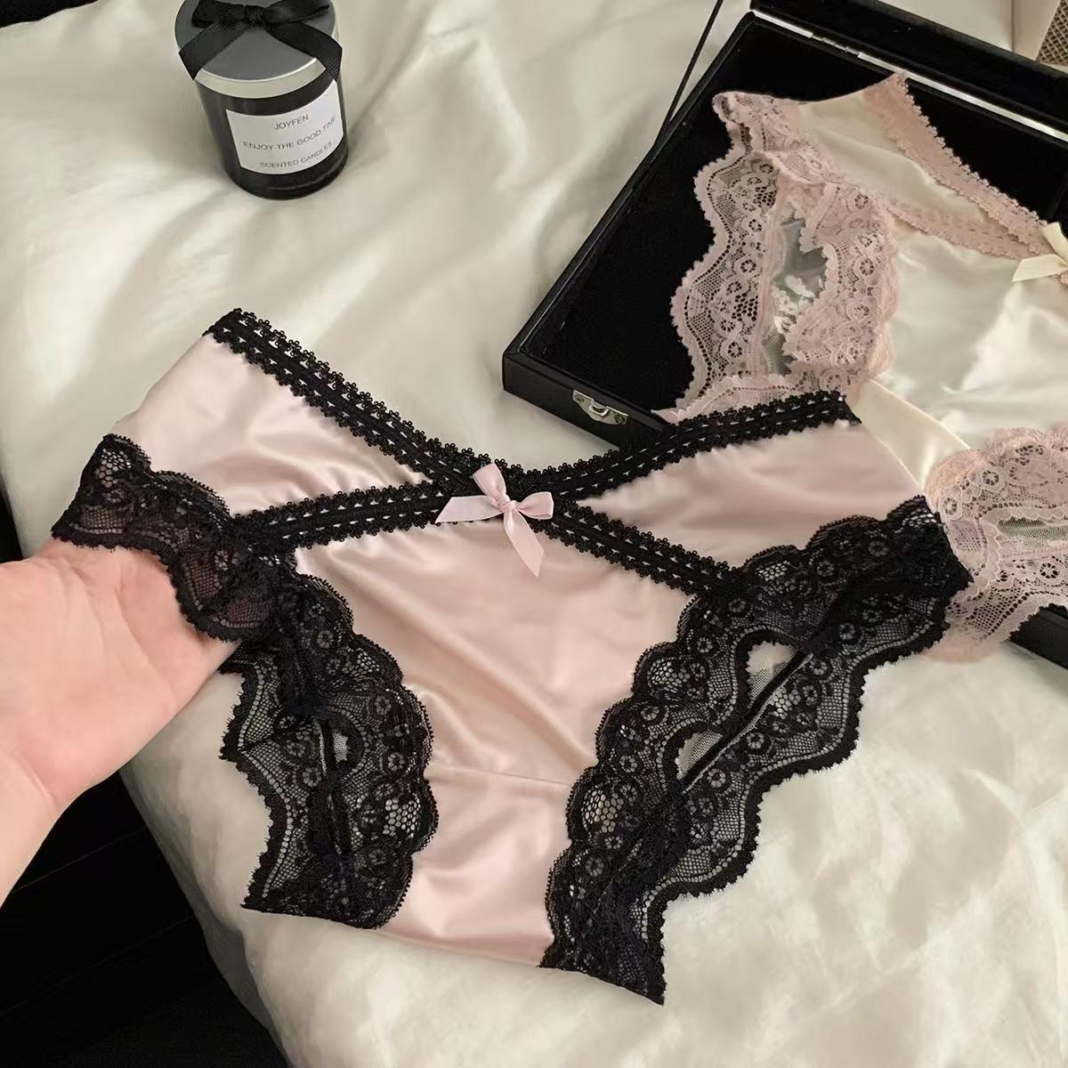 Light Oxygen Lace ~ French Sexy Satin Underwear Mid-Waist Royal Style Lace Pure Lace Girl's Trip