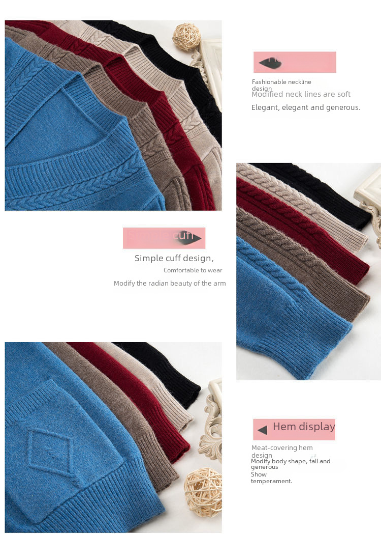 Women's V-neck Cardigan Solid Colour Long-sleeved Sweater Coat_voghion.com