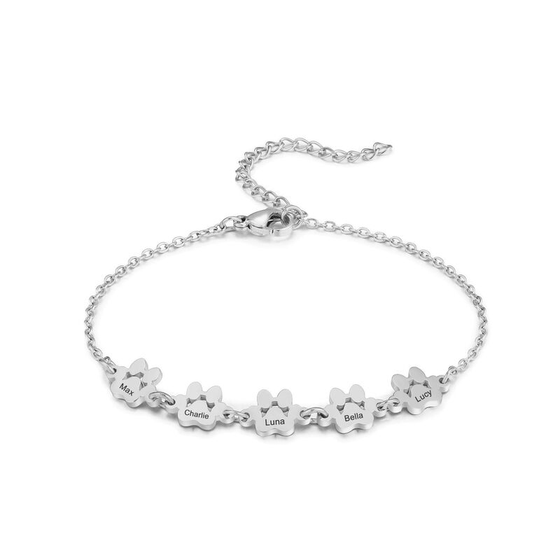 Stainless Steel Cat Paw Bracelet with Pet Name Engraving Commemorative Gold, Silver, Rose Gold Bracelet Cat Paw Engraved Bracelet
