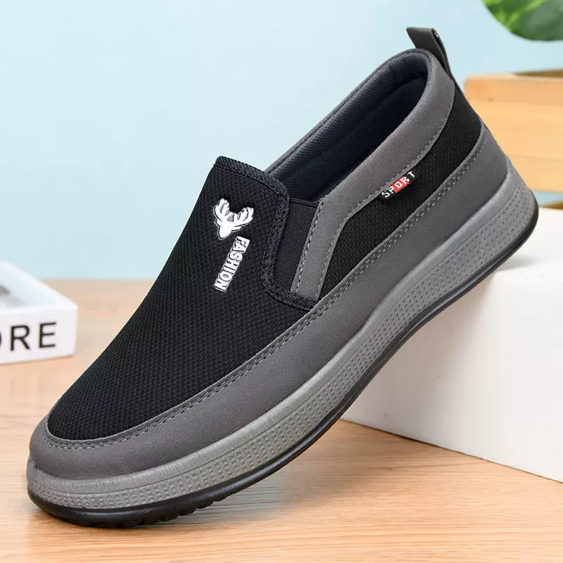 新款老北京布鞋男春季透气休闲鞋男士一脚蹬平底中年爸爸鞋