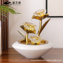 中式流水招财摆件客厅电视柜水循环加湿器乔迁新居玻璃高档装饰品