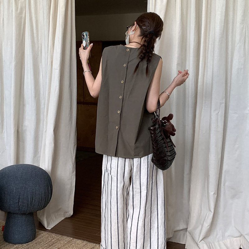 Soy Milk Linen Cotton Slimming Three-Dimensional Arm-Covering Sleeveless Shirt Vest Top