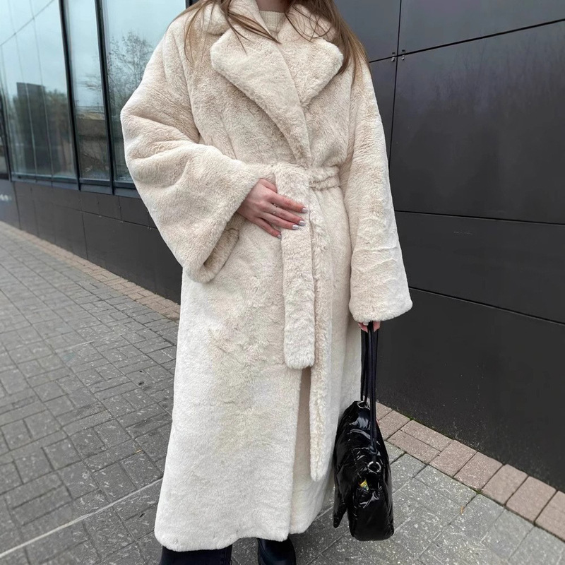 New Autumn and Winter Imitation Fur Outwear for Women, Thickened and Lengthened Imitation Rabbit Fur Outwear, Loose and Warm, Cross-Border European and American Clothing