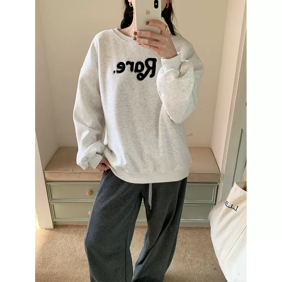 黄峥韩系毛巾绣加绒卫衣女25冬季休闲百搭套头通勤长袖上衣541173