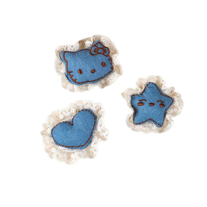 卡通蕾丝花边牛仔布小猫kt玩偶配件可爱少女发饰胸针布艺材料diy|undefined