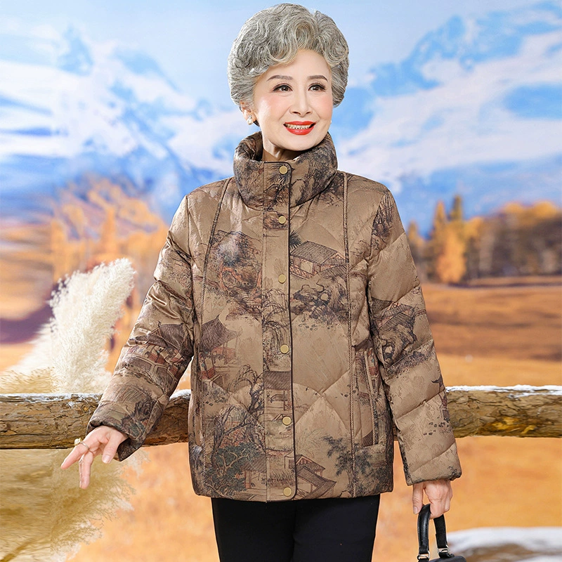 2024 пуховик бабушки высокого класса зимняя куртка среднего и пожилого возраста мама одежда национальный ветер 90 белая утка