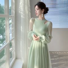 小七2025新款法式轻奢高级感重要场合气质独特漂亮绿色网纱连衣裙