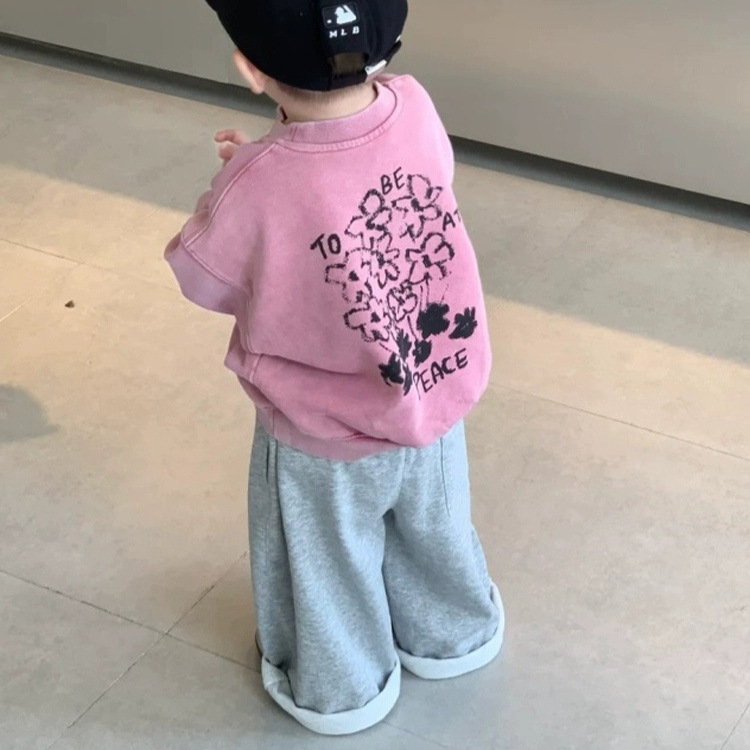 儿童春秋季新品宽松卫衣棉套装男女童洋气时髦印花圆领卫衣休闲装|undefined