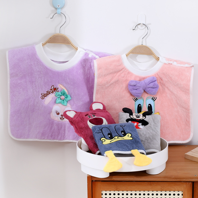 工廠店卡通兒童洗漱巾洗臉防水防髒圍嘴擦臉漱口毛巾寶寶刷牙圍兜