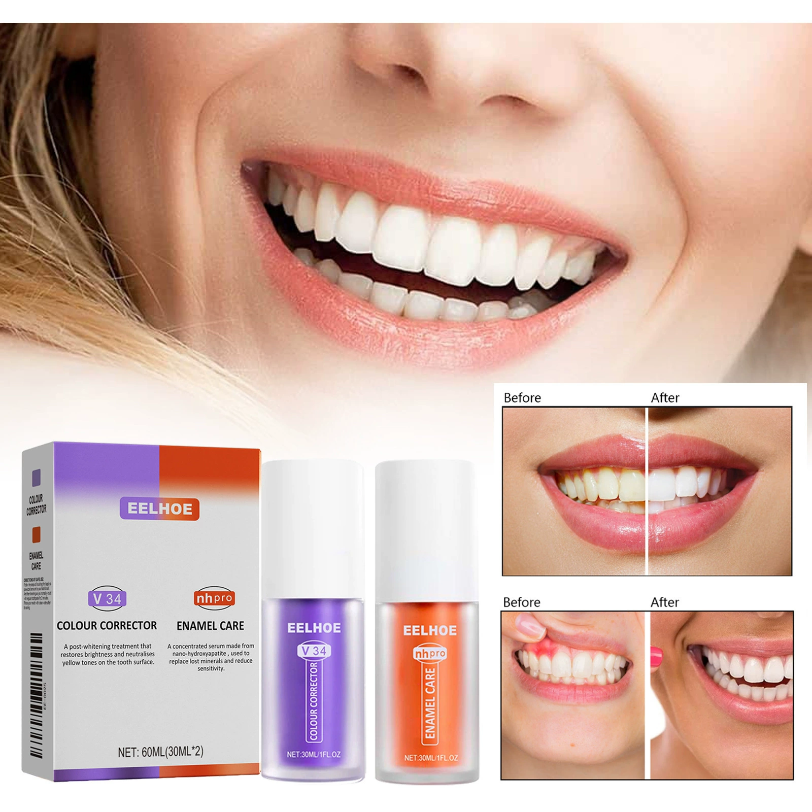 EELHOE V34 Зубная паста Фиолетовый оранжевый зубная паста для ремонта зубов Очистка полости рта белое чистящее пятно зубов