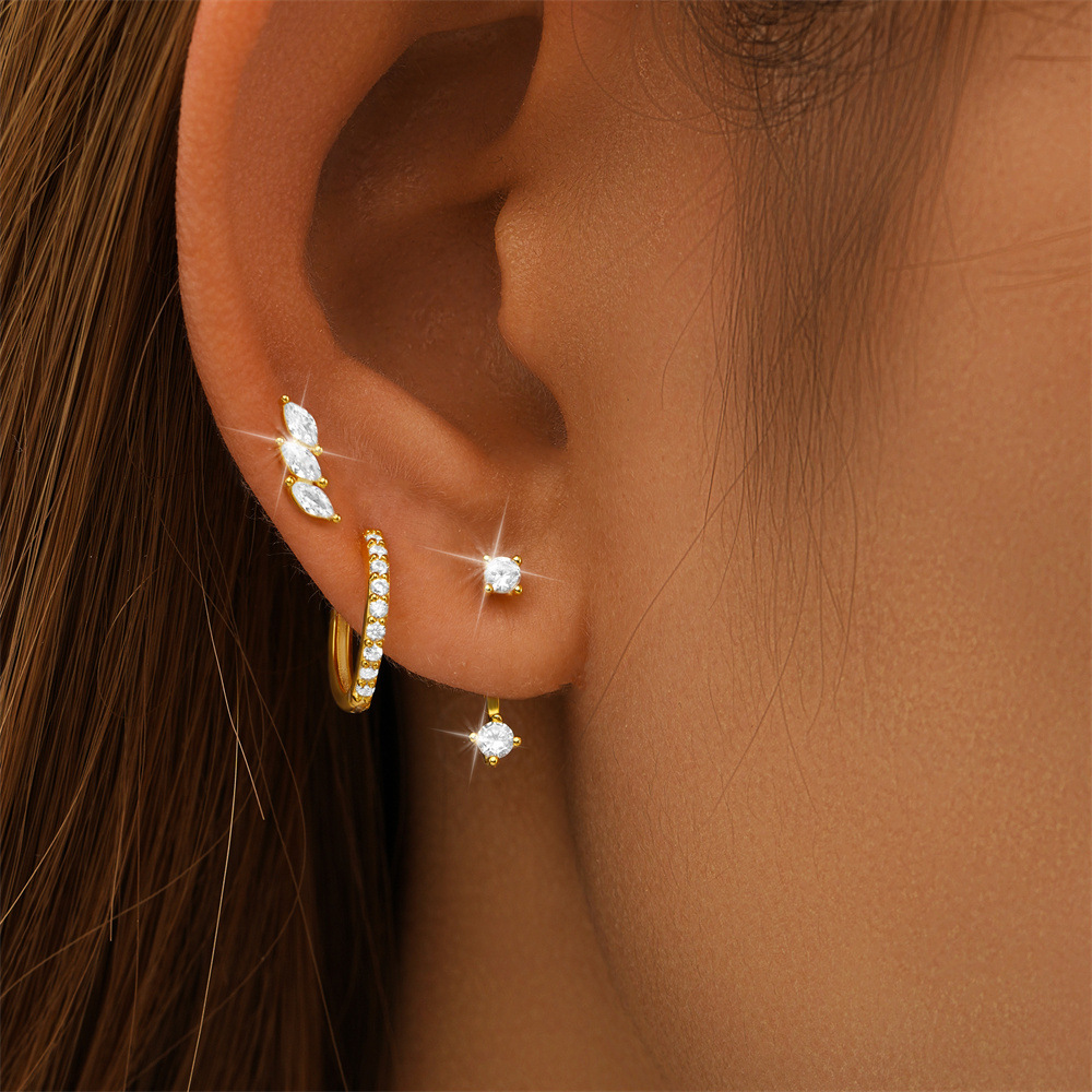 1 Set 925 Sterling Silver Zircon Geometric Earrings Ear Studs display picture 18