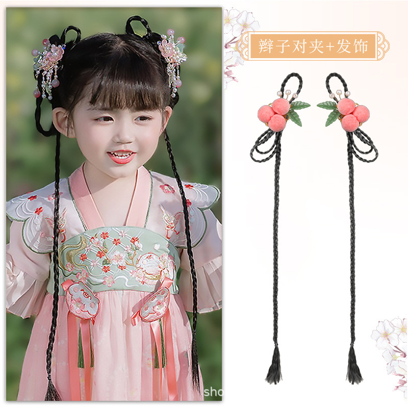 땋은 클립 + 복숭아 헤어 액세서리 한 쌍