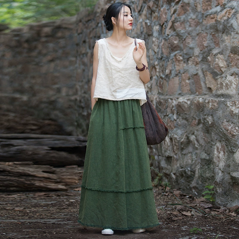 Новая женская юбка миди из хлопка и льна, осенне-зимняя, из раами, с эффектом санворинга и начесом, повседневная, универсальная, для дома и путешествий